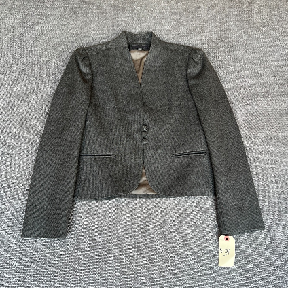 Le Nouveau Crop Blazer Jacket Womens 10 Gray Pinstripe Wool Office Career Oxford
